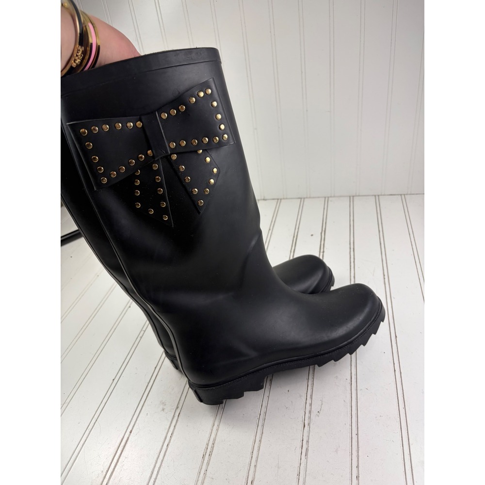 Betsey Johnson Stormm Black Studded Bow Waterproof Rain Boots Women's Size 9M - Picture 11 of 11